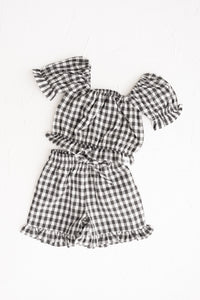 Black Gingham Frill Top