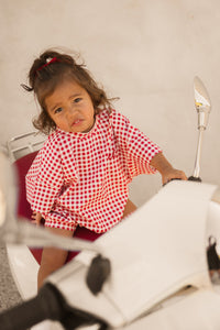 Crimson Gingham Tshirt Romper