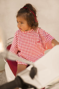 Crimson Gingham Tshirt Romper