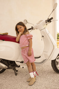 Crimson Gingham Frill Shorts